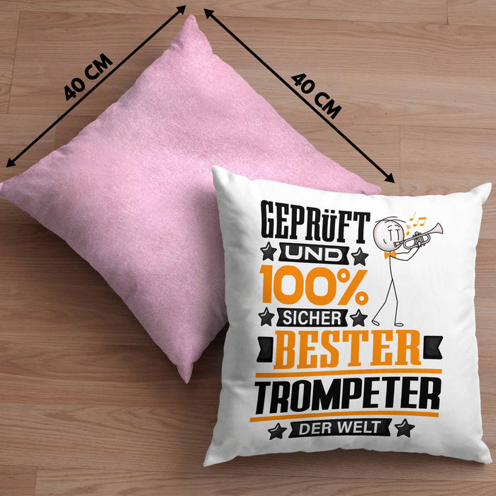 Trompeter Geschenk Lustiger Spruch für Trompeter Geschenkidee Bester Trompeter Der WeltKissen mit Füllung 40x40 (Grau) Rosa Trendation