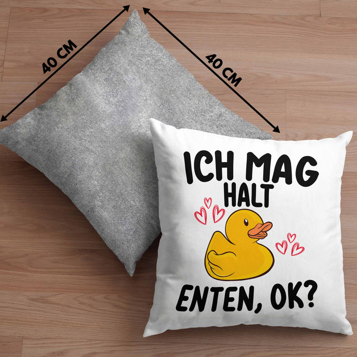 Enten-Liebhaber Geschenk Kissen mit Füllung 40x40 Ich Mag Halt Enten Ok Häferl (Grau) Grau Trendation