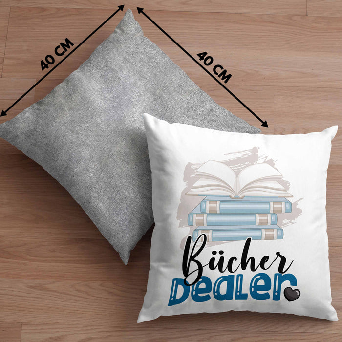 Bücher Dealer Kissen mit Füllung 40x40 Geschenk für Bücher-Verkäufer Bibliothek Geburtstag Spruch Geschenkidee Bester Bibliothek (Grau) Grau Trendation