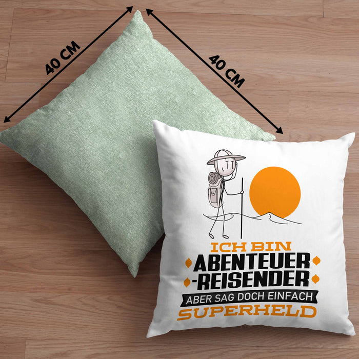 Abenteurreisender Geschenk Kissen mit Füllung 40x40 Ich Bin Abenteurreisender Aber Sag Doch Einfach Superheld Lustige Geschenkdiee für Abenteurreisender (Grau) Grün Trendation
