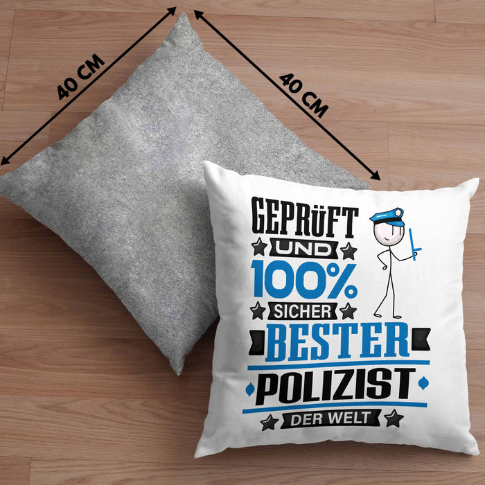 Polizist Geschenk Lustiger Spruch für Polizist Geschenkidee Bester Polizist Der WeltKissen mit Füllung 40x40 (Grau) Grau Trendation