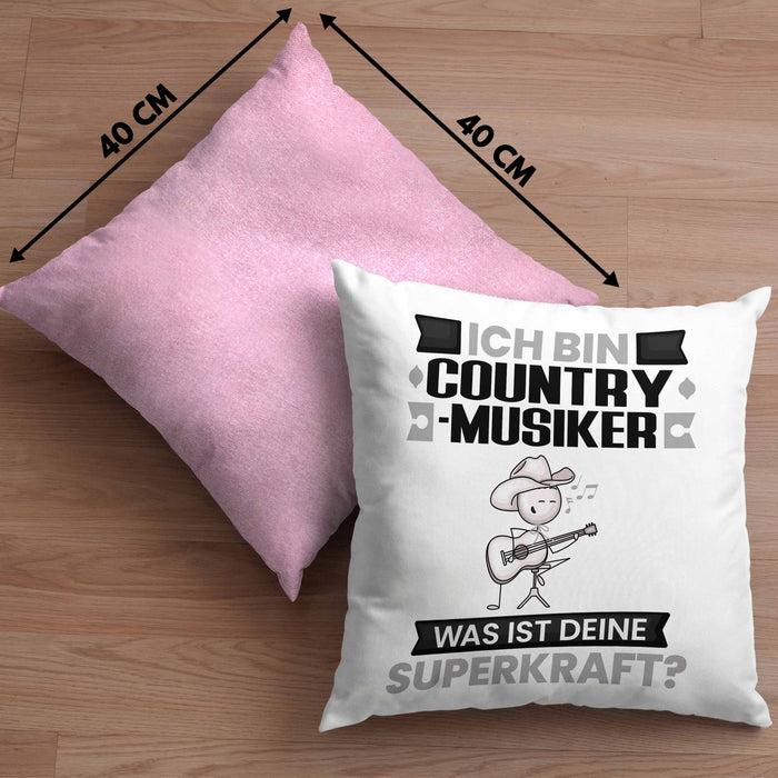Country-Musiker Kissen mit Füllung 40x40 Geschenk für Country-Musiker Geburtstag Lustiger Spruch Was Ist Deine Superkraft (Grau) Rosa Trendation