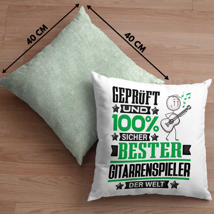 Gitarrenspieler Geschenk Lustiger Spruch für Gitarrenspieler Geschenkidee Bester Gitarrenspieler Der WeltKissen mit Füllung 40x40 (Grau) Grün Trendation