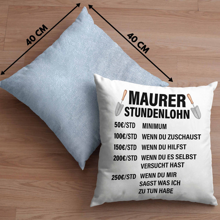 Maurer Kissen mit Füllung 40x40 Geschenk Mit Spruch Maurer Geschenkidee Lustig Männer Stundenlohn (Grau) Blau Trendation