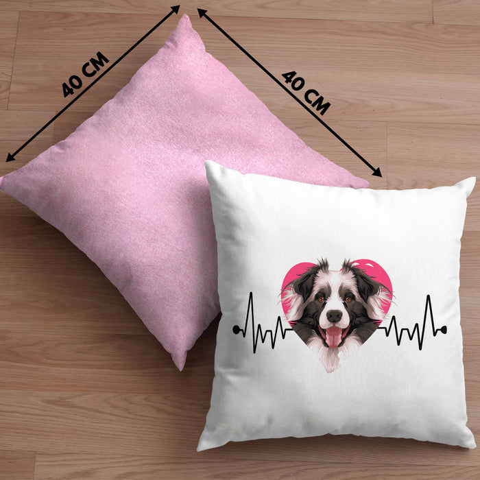 Border Collies Besitzer Kissen mit Füllung 40x40 Geschenk Lustiger Spruch Geschenkidee Herzschlag Border Collies (Grau) Rosa Trendation