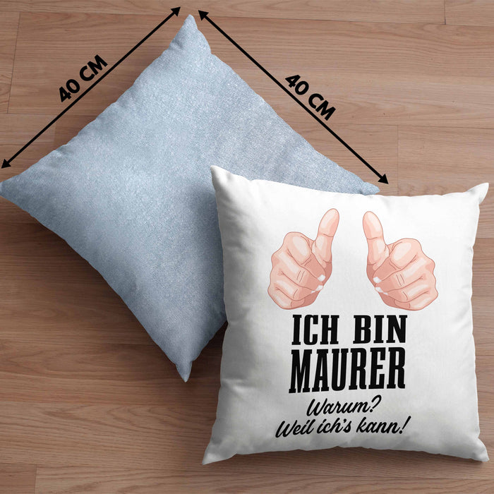 Maurer Kissen mit Füllung 40x40 Geschenk Mit Spruch Geschenkidee Lustig Männer Job (Grau) Blau Trendation