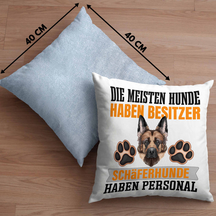 Schäferhund Besitzer Kissen mit Füllung 40x40 Geschenk Lustiger Spruch Geschenkidee Besitzerin Schäferhund Haben Personal (Grau) Blau Trendation