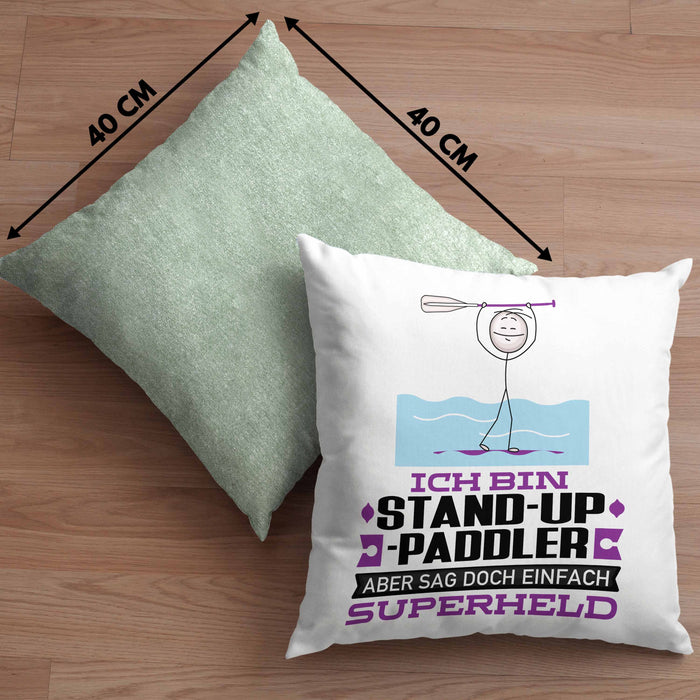 Stand-Up-Paddler Geschenk Kissen mit Füllung 40x40 Ich Bin Stand-Up-Paddler Aber Sag Doch Einfach Superheld Lustige Geschenkdiee für Stand-Up-Paddler (Grau) Grün Trendation