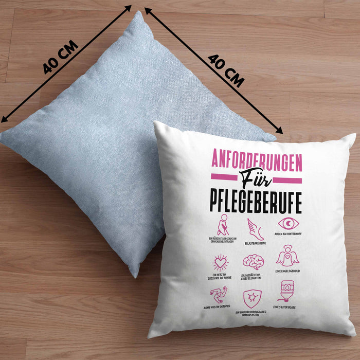 Pflege Kissen mit Füllung 40x40 Geschenk Pflege-Berufe Geschenkidee Alten-Pflegerin Anforderungen Für Pflege-Berufe (Grau) Blau Trendation