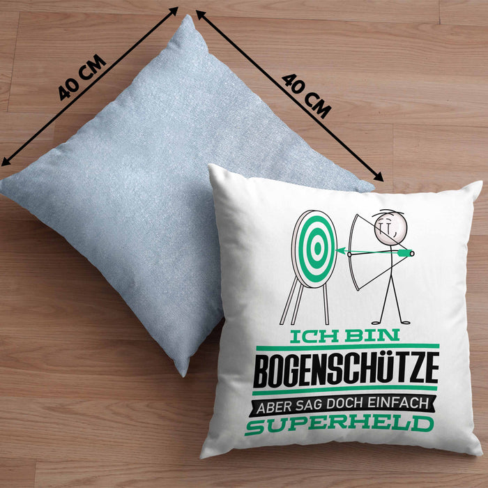 Bogenschütze Geschenk Kissen mit Füllung 40x40 Ich Bin Bogenschütze Aber Sag Doch Einfach Superheld Lustige Geschenkdiee für Bogenschütze (Grau) Blau Trendation