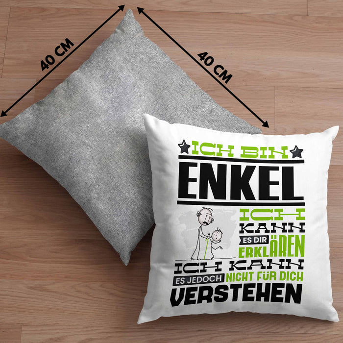 Enkel Geschenk Kaffee-Kissen mit Füllung 40x40 Geschenkidee für Enkel Ich Bin Enkel Ich Kann Es Dir Erklären Jedoch Nicht Für Dich Verstehen Spruch Lustig (Grau) Grau Trendation