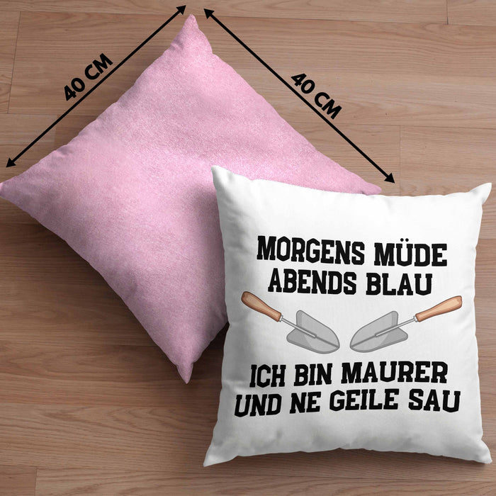 Maurer Kissen mit Füllung 40x40 Geschenk Mit Spruch Maurer Geschenkidee Lustig Männer (Grau) Rosa Trendation
