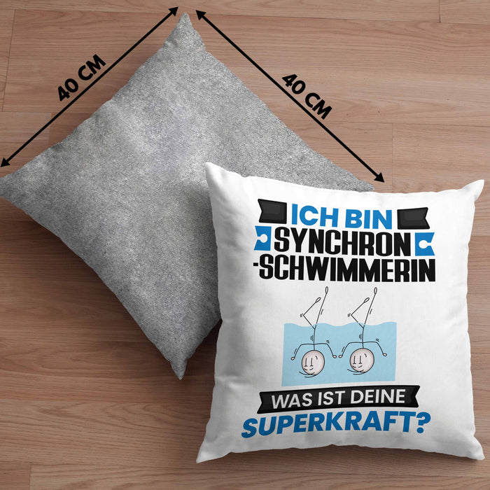 Synchronschwimmerin Kissen mit Füllung 40x40 Geschenk für Synchronschwimmerin Geburtstag Lustiger Spruch Was Ist Deine Superkraft (Grau) Grau Trendation