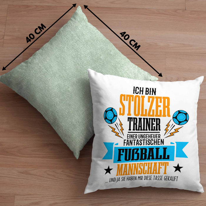 Fußballtrainer-Kissen mit Füllung 40x40 Geschenk von der Mannschaft für Trainer (Grau) Grün Trendation