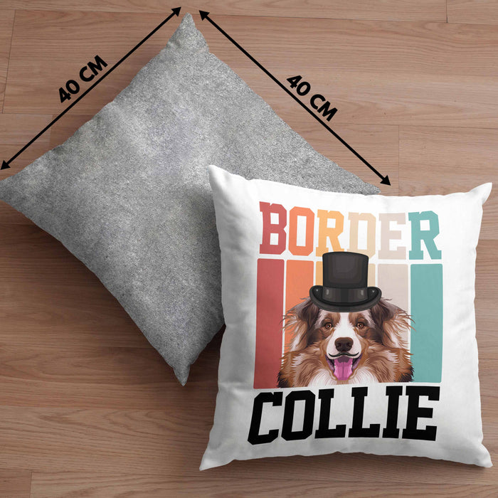 Border Collies Besitzer Kissen mit Füllung 40x40 Geschenk Lustiger Spruch Geschenkidee Retro Vinatge Border Collies (Grau) Grau Trendation