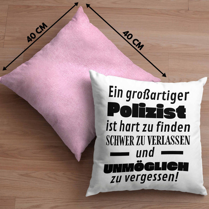 Polizist Abschied Geschenk Kissen mit Füllung 40x40 Abschiedsgeschenk für Polizist Hart Zu Finden Schwer Zu Verlassen (Grau) Rosa Trendation