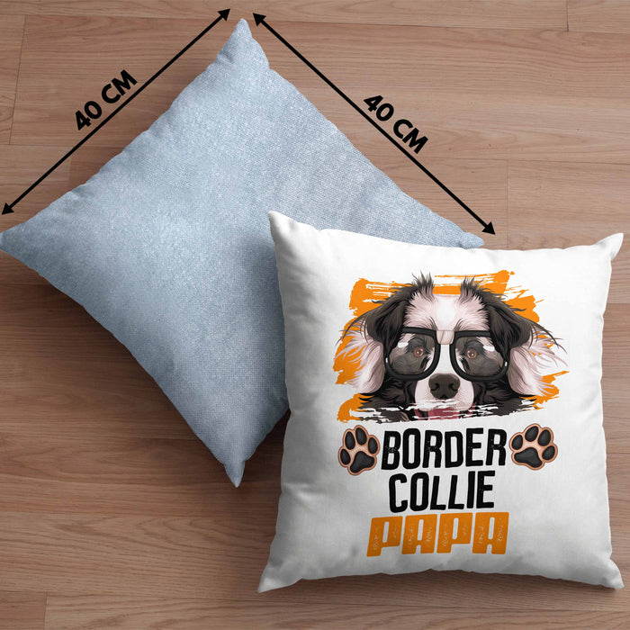 Border Collies Papa Besitzer Kissen mit Füllung 40x40 Geschenk Lustiger Spruch Geschenkidee Border Collies Liebhaber (Grau) Blau Trendation