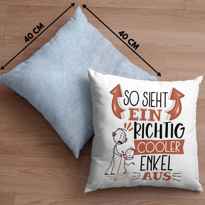 Enkel Kissen mit Füllung 40x40 Geschenk So Sieht Ein RIchtig Cooler Enkel Aus Geschenkidee Lustiger Spruch Geburtstag (Grau) Blau Trendation