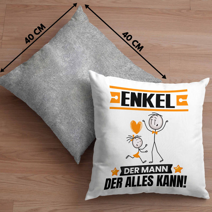 Enkel Kissen mit Füllung 40x40 Geschenk für Enkel Der Mann Der Alles Kann Geschenkidee zum Geburtstag (Grau) Grau Trendation