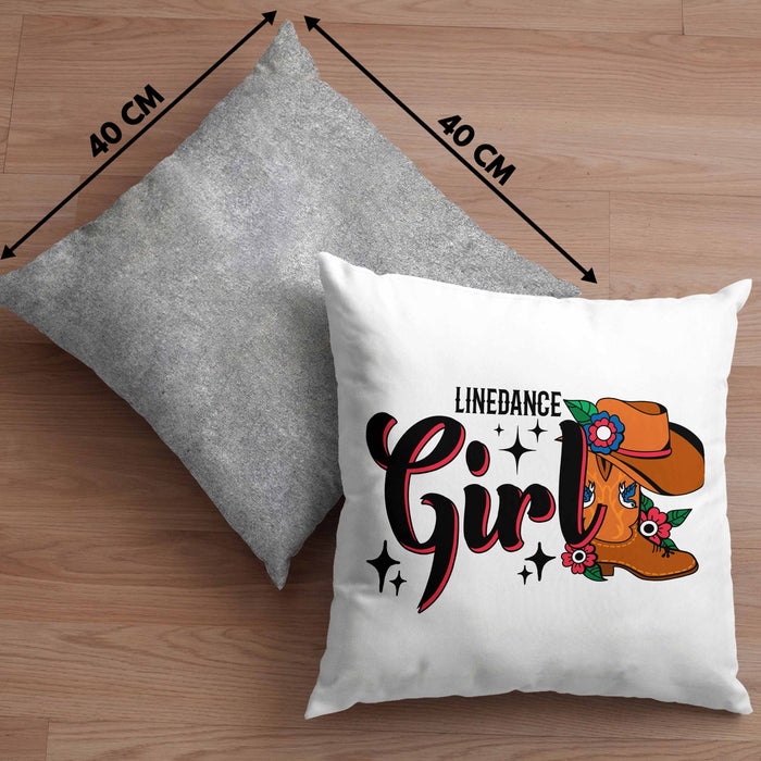 Line Dance Girl Kissen mit Füllung 40x40 Geschenk Spruch Linedance KafffeeKissen mit Füllung 40x40 Spruch (Grau) Grau Trendation