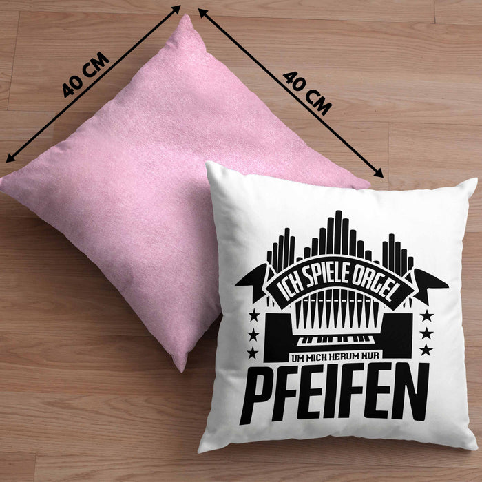 Orgel Kissen mit Füllung 40x40 Geschenkidee für Orgelspieler Geschenk Lustiger Spruch Nur Pfeifen (Grau) Rosa Trendation