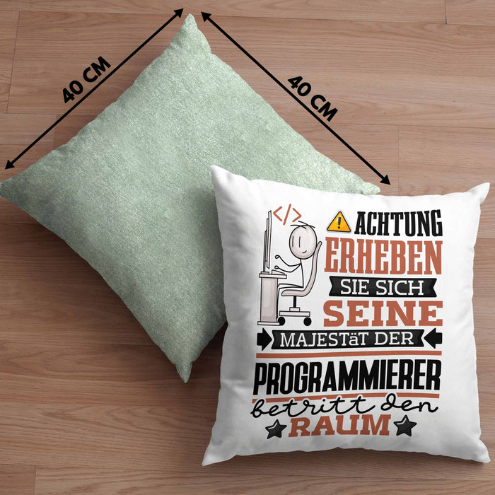 Programmierer Geschenk Kissen mit Füllung 40x40 Lustiger Spruch Erheben Sie Sich Der Programmierer Betritt den Raum (Grau) Grün Trendation