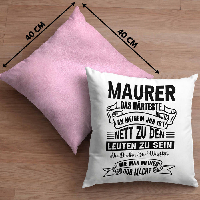 Lustige Kissen mit Füllung 40x40 für Maurer Geschenk Spruch Geschenkidee Maurer Beruf (Grau) Rosa Trendation