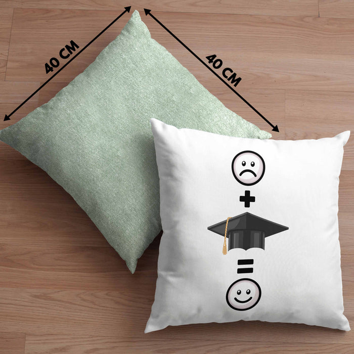 Abschluss Kissen mit Füllung 40x40 Geschenk für Bestandene Prüfung Abitur Bacherlor Master Lustige Geschenkidee :( + Abschluss = :) Geburtstag (Grau) Grün Trendation