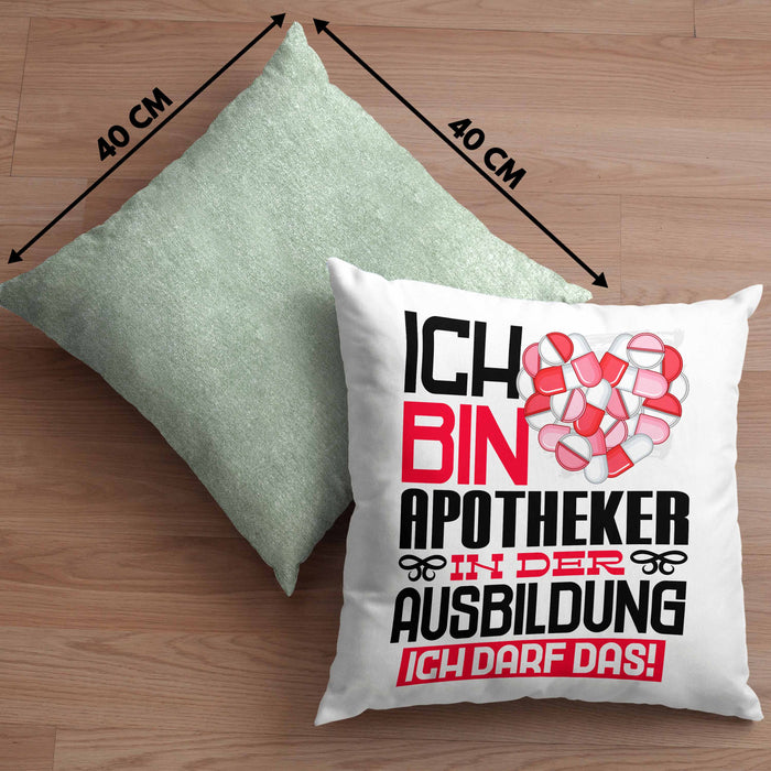 Apotheker Ausbildung Kissen mit Füllung 40x40 Geschenk Ich Bin Apotheker In Der Ausbildung Ich Darf Das Geschenkidee Spruch (Grau) Grün Trendation