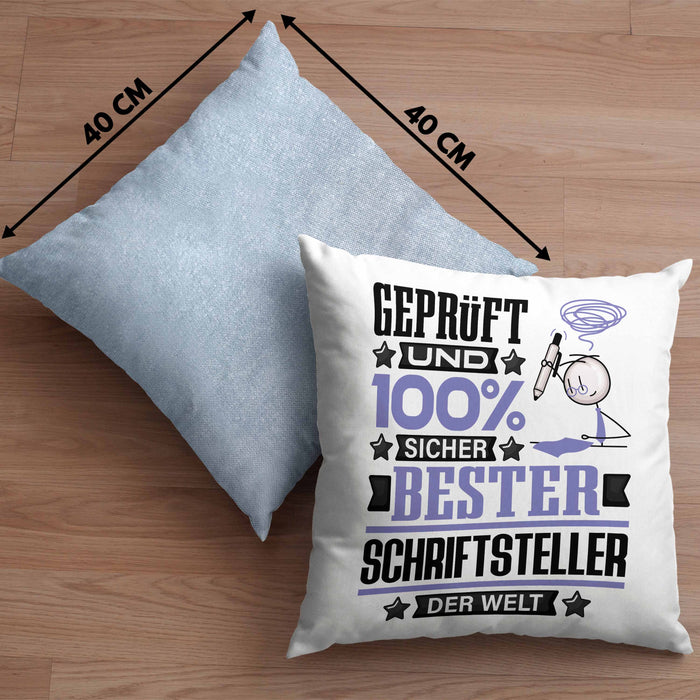 Schriftsteller Geschenk Lustiger Spruch für Schriftsteller Geschenkidee Bester Schriftsteller Der WeltKissen mit Füllung 40x40 (Grau) Blau Trendation