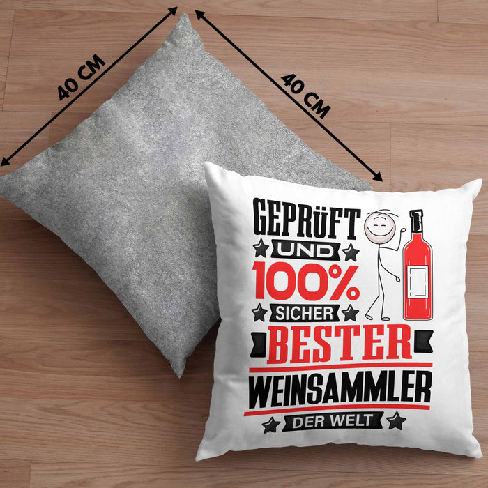 Weinsammler Geschenk Lustiger Spruch für Weinsammler Geschenkidee Bester Weinsammler Der WeltKissen mit Füllung 40x40 (Grau) Grau Trendation