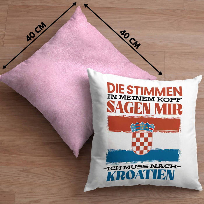 Kroatien Kissen mit Füllung 40x40 Urlaub Heimat Geschenk Spruch Kroatie Geschenkidee (Grau) Rosa Trendation