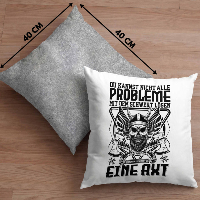 Wikinger Kissen mit Füllung 40x40 Geschenk Nicht alle Probleme Schwert Lösen Axt Mittelalter Kaffee-Kissen mit Füllung 40x40 (Grau) Grau Trendation