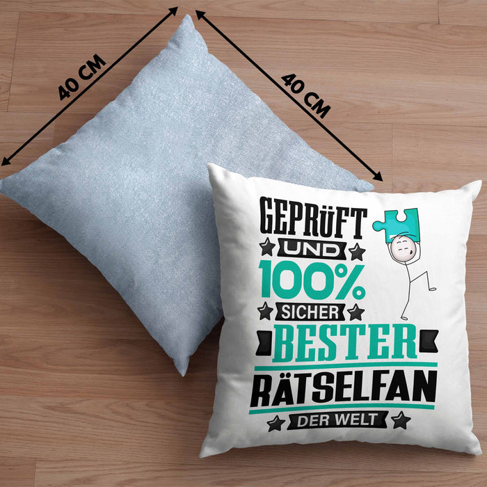 Rätselfan Geschenk Lustiger Spruch für Rätselfan Geschenkidee Bester Rätselfan Der WeltKissen mit Füllung 40x40 (Grau) Blau Trendation