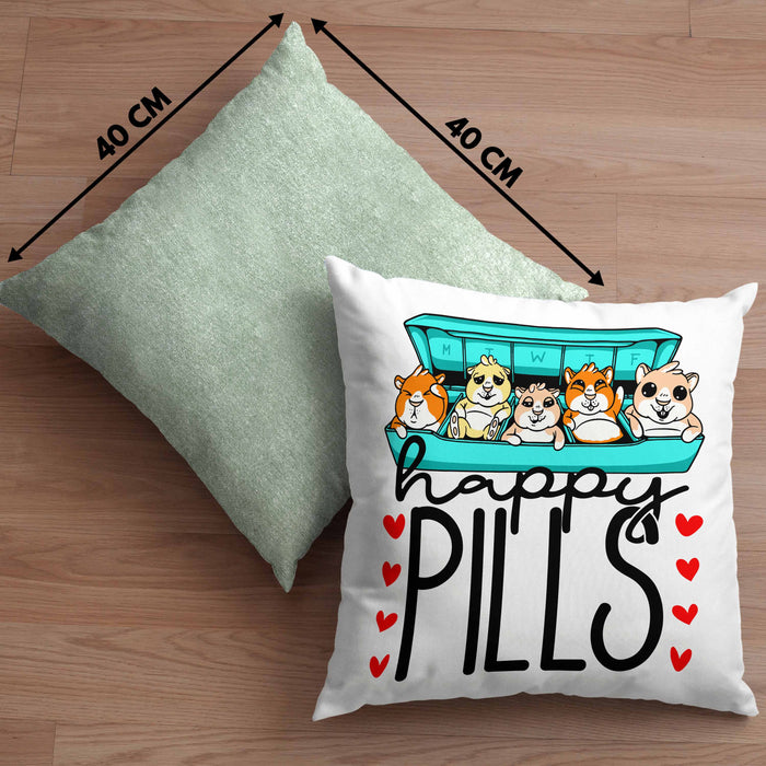 Lustiges Geschenk für Hamsterliebhaber: "Happy Pills" Kissen mit Füllung 40x40 Hamster Besitzer Grafik Züchter (Grau) Grün Trendation