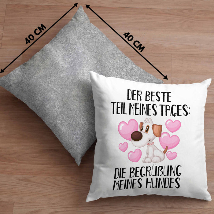 Hundebesitzer Kissen mit Füllung 40x40 Geschenk Bester Teil Des Tages Die Begrüßung Meines Hundes Geschenkidee Hunde Mama Frauchen Herrchen (Grau) Grau Trendation