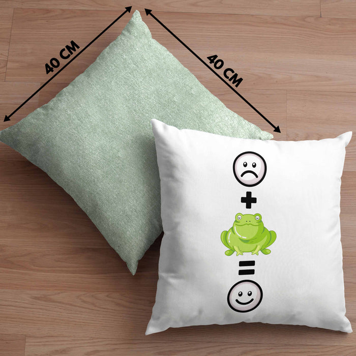 Frosch Kissen mit Füllung 40x40 Geschenk für Frosch-Liebhaber Lustige Geschenkidee :( + Frosch = :) Geburtstag (Grau) Grün Trendation