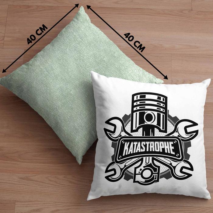KFZ Mechaniker Kissen mit Füllung 40x40 Geschenk Spruch Männer KFZ Mechatroniker Geschenkidee Werkstatt Katastrophe (Grau) Grün Trendation