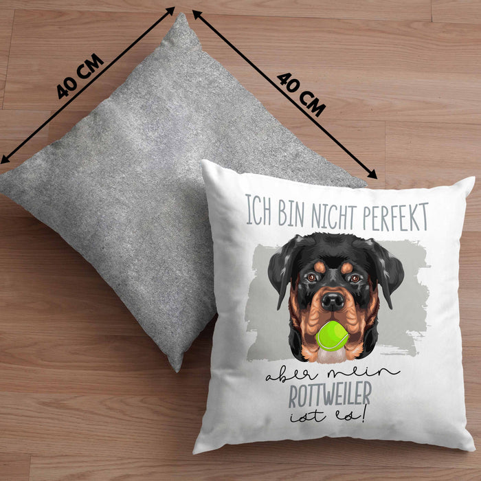 Rottweiler Besitzer Kissen mit Füllung 40x40 Geschenk Lustiger Spruch Geschenkidee Besitzerin Ich Bin Nicht toll Aber Mein Rottweiler Ist Es (Grau) Grau Trendation