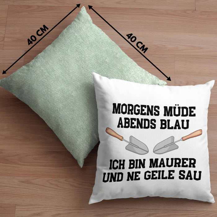 Maurer Kissen mit Füllung 40x40 Geschenk Mit Spruch Maurer Geschenkidee Lustig Männer (Grau) Grün Trendation