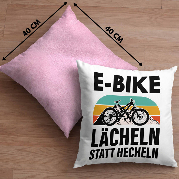 Elektrofahrrad E-Bike Kissen mit Füllung 40x40 mit Spruch Geschenk Ebike Lustige Geschenke Rentner (Grau) Rosa Trendation
