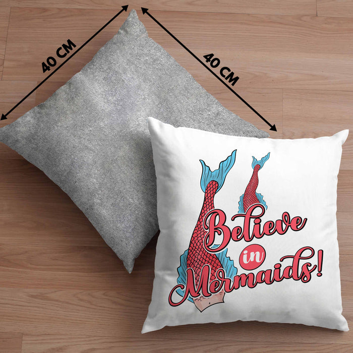 Meerjungfrau Geschenk Kissen mit Füllung 40x40 für Mädchen Nymphe Nixe Grafik Believe In Mermaids (Grau) Grau Trendation