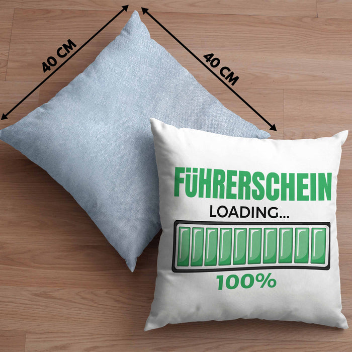 Führerschein Bestanden Geschenk Kissen mit Füllung 40x40 Bestandener Führerschein Führerschein Loading 100% Fahrschule (Grau) Blau Trendation