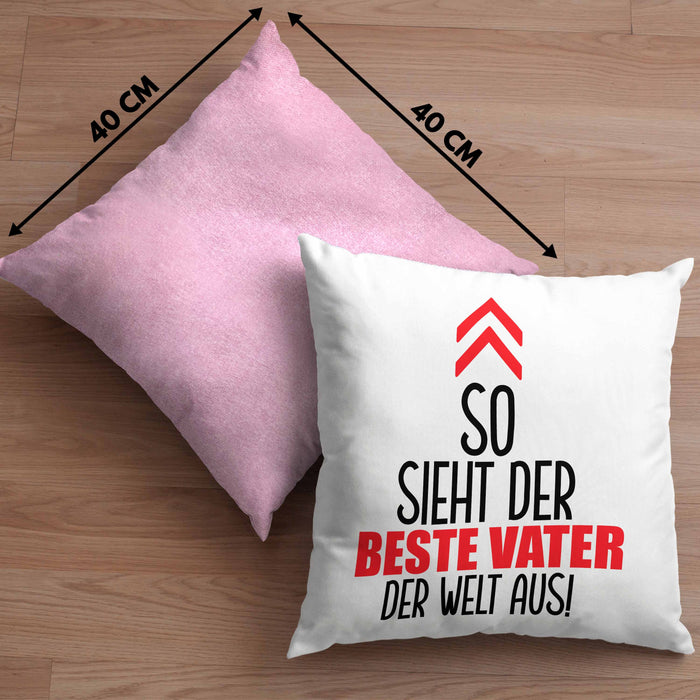 Vater Kissen mit Füllung 40x40 Geschenk Lustiger Spruch So Sieht Der Beste Papa Der Welt Aus Geschenkidee Geburtstag Vatertag (Grau) Rosa Trendation