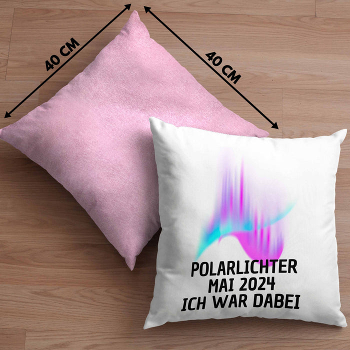 Polarlichter 2024 Kissen mit Füllung 40x40 Geschenk Ich War Dabei Polar-Lichter Polarlicht Heute Nochmal Polarlichter (Grau) Rosa Trendation