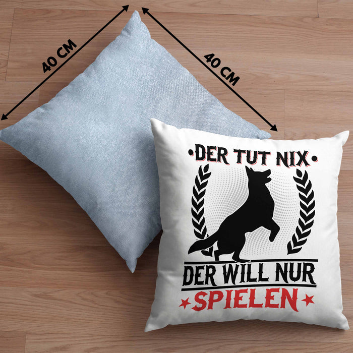 Hund Kissen mit Füllung 40x40 Geschenk Hunde-Besitzer Geschenkidee (Grau) Blau Trendation