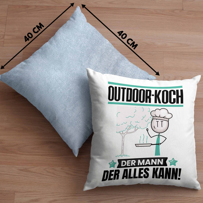 Outdoor-Koch Kissen mit Füllung 40x40 Geschenk für Outdoor-Koch Der Mann Der Alles Kann Geschenkidee zum Geburtstag (Grau) Blau Trendation