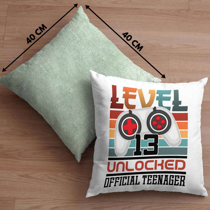 13. Geburtstag Kissen mit Füllung 40x40 Jungs Gaming Official Teenager 13er Geburtstag Geschenkidee (Grau) Grün Trendation