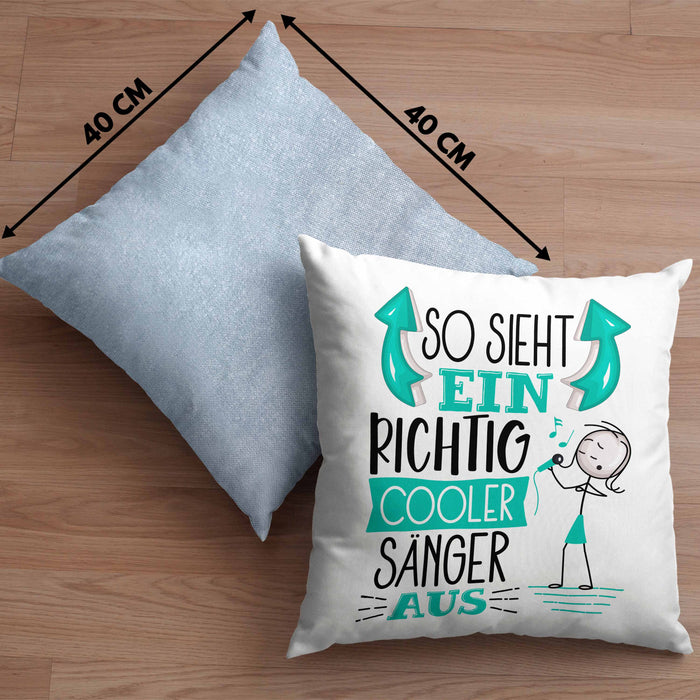 Sänger Kissen mit Füllung 40x40 Geschenk So Sieht Ein RIchtig Cooler Sänger Aus Geschenkidee Lustiger Spruch Geburtstag (Grau) Blau Trendation
