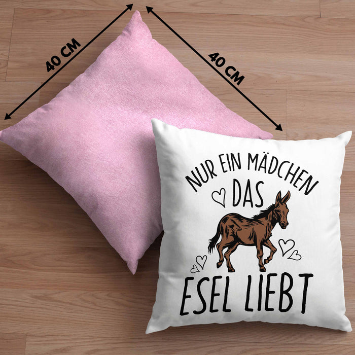 Lustige Esel-Kissen mit Füllung 40x40 Geschenk für Mädchen, die Esel lieben "Nur Ein Mädchen Das Esel Liebt" (Grau) Rosa Trendation